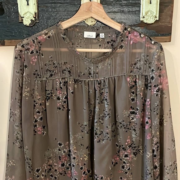 Wilfred Lourdes Floral Print Brown Grey Chiffon Blouse Size Medium - Picture 9 of 16